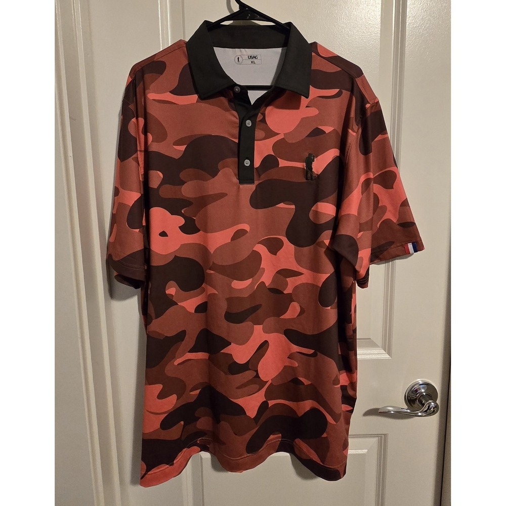 U Suck At Golf USAG Polo Shirt Men XL Red Camo
